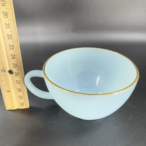 Anchor Hocking Fire King Blue Turquoise Lunch Snack Plate and Cup Set Vintage - Picture 3 of 15